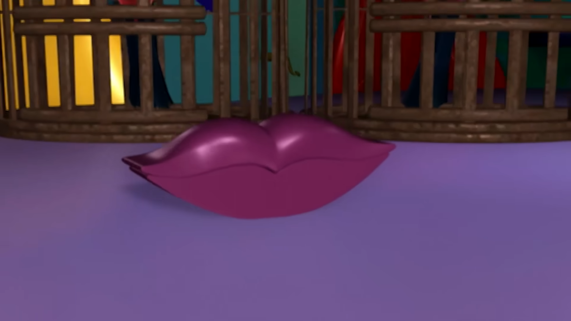 The image of a pink lip-shaped pick-up phone while it's not being used. The phone receiver is shaped as  the upper lip.